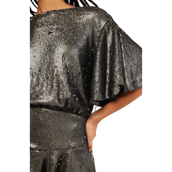 Free People Manuka Sequin Mini Dress Silver Black Size L MSRP $168 - Picture 3 of 6